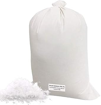 Goose Down Feather Stuffing & Fill Bulk 5lb Bag - 10/90 White Down Real Feather Mix for Filling, Repair, Restuffing Fluff to Couch Cushions, Pillows, Jackets, Bedding Products