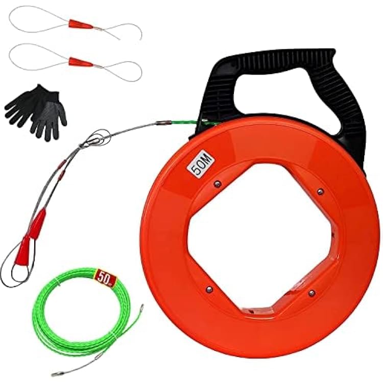 Electrical Fish Tape Wire Puller,164Ft Multi-Groove Fiberglass Fish Tape, Cable Puller 4.5mmx50m Fish Tape Reel for
