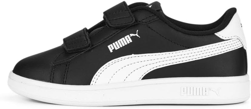 Puma Unisex-Child, Smash 3.0 Leather Hook and Loop, Puma Black-Puma White, Little Kid, 11.5