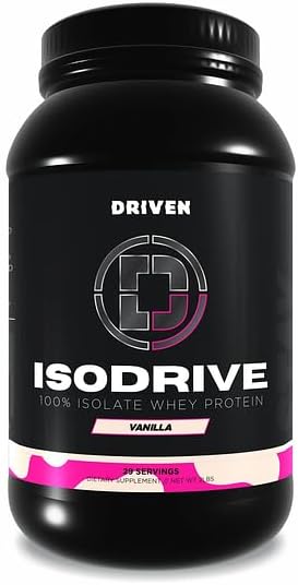 Driven Nutrition IsoDrive Whey Isolate Protein Powder 2lb (Vanilla) 25g Protein, Enzyme Enhanced for Absorption, Ultra Clean