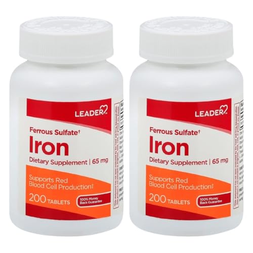 LEADER Ferrous Sulfate 65mg Tablets 200ct Pack of 2