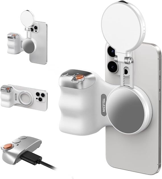 TELESIN Magnetic Phone Camera Grip with C03 Magnetic Selfie Light Kit | Fun Shot Phone Selfie Grip Creator Kit for iPhone Magsafe & Android Selfies/Photography/TikTok/Zoom Calls/Video Conference