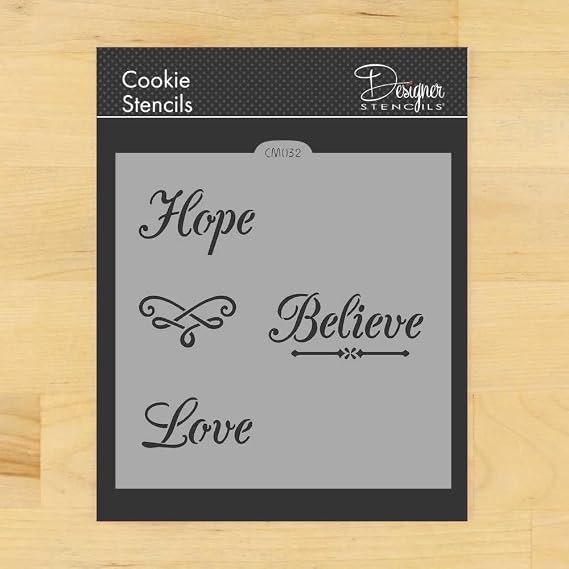 Hope, Believe, Love Cookie and Craft Stencil by Designer Stencils