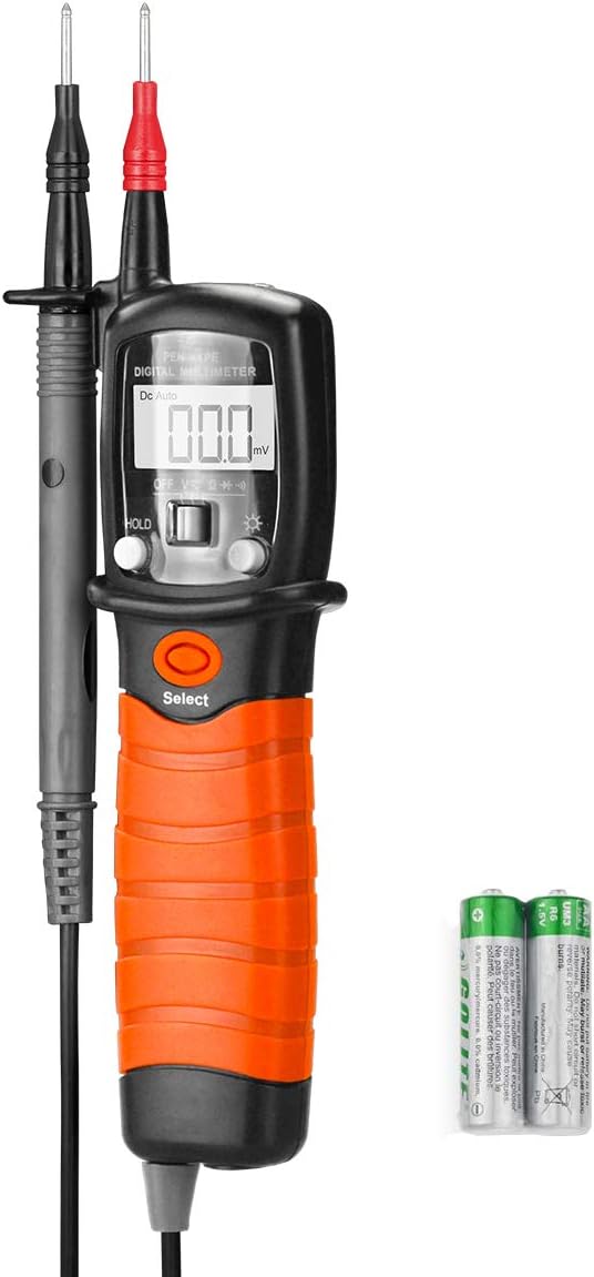 Digital Pen Multimeter AC DC 600V Voltmeter, 60M Ohm Resistance Meter, with Backlit Screen, Continuity Test Auto Power Off Electric DMM Tester BT-38B
