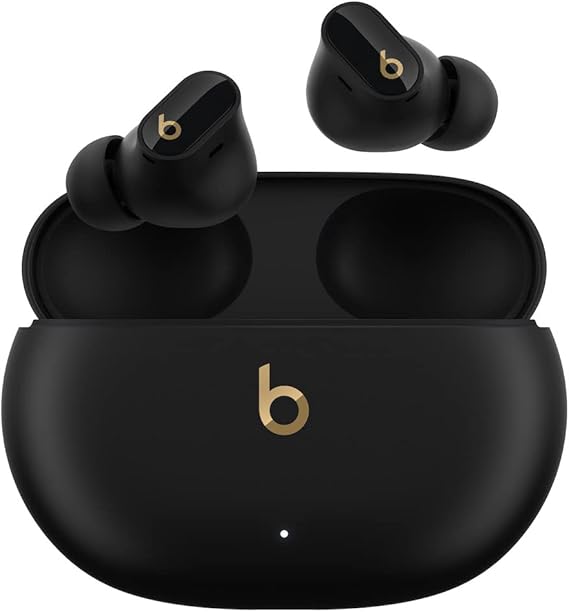 Beats Studio Buds + | True Wireless Noise Cancelling Earbuds, Enhanced Apple & Android Compatibility, Built-in Microphone, Sweat Resistant Bluetooth Headphones, Spatial Audio - Black/Gold | Includes charging case, USB-C cable and extra eartips for charging, fit and maintenance