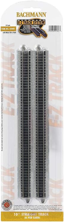 Bachmann Trains Snap Fit E-Z Track 10" Straight Track (6/Card) Nickel Silver Rails Gray Roadbed N Scale | Snap-Fit E-Z Track, 10 Straight Track (6/card), Nickel Silver Rail With Gray Roadbed, 44815