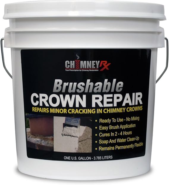 ChimneyRx 300014 Brushable Chimney Crown Repair Elastomeric & Waterproof Coating for Crowns & Masonry - Fast-Setting & Long-Lasting Protection Crack & Leak Prevention - 1 Gallon | Fireplace Masonry Coating with Elastomeric Waterproof Protection, Fast-setting, Long-lasting Crack and Leak Prevention