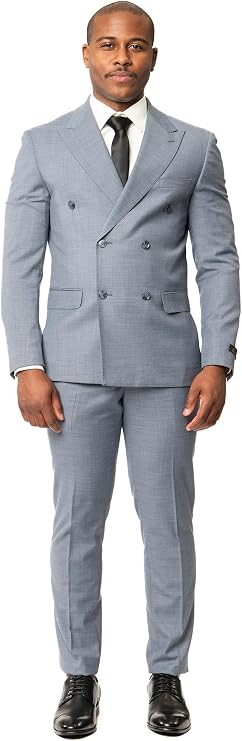 Slim Fit 2 Button Double Breasted Peak Lapel Solid Men's Suit ZF10036
