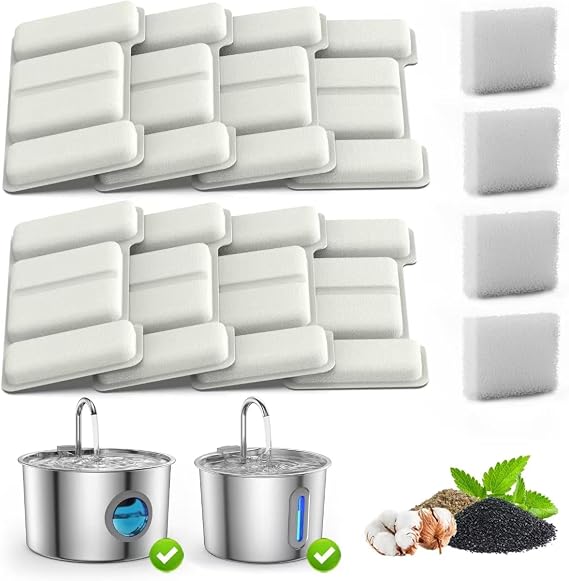 Cat Water Fountain Filter- Suit for Pet Water Fountain for Cats Dogs Indoor - 8 Pack Filter 2 Pack Replacement Pre-Filter Sponges Set for Automatic Pet Fountain Dog Water Dispenser [Energy Class A]