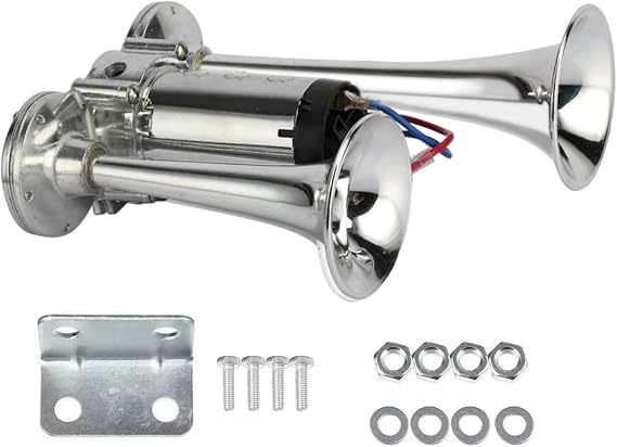 600DB Super Loud Dual Electric Train Horns for Trucks, SUVs, Cars, Boats & Motorcycles - 12V Dual Trumpets Air Horn Kit with Compressor Unit