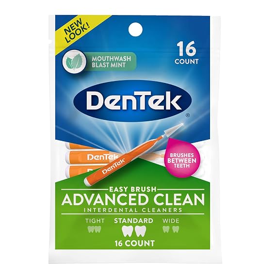 DenTek Easy Brush Interdental Cleaners, Standard Between Teeth Brushes, Plaque Control, Dental Picks for Oral Care, 16 Count (Pack of 1)
