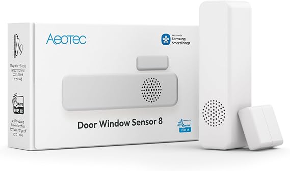 Aeotec Door Window Sensor 8 - Z-Wave Long Range, Open/Close, Temperature & Humidity, 3 Axis Sensor, Mold Hazard Function, Tamper, Garage Door Sensor, Z-Wave 800 Series, HomeAssistant, SmartThings,