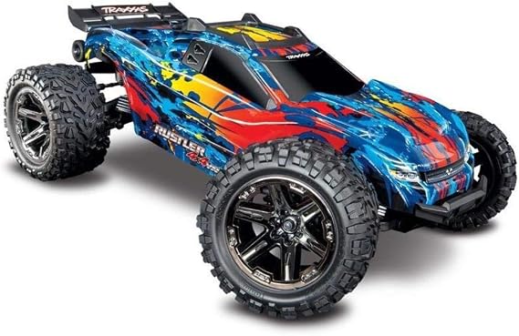 Traxxas Rustler 4x4 VXL, RC Truck, 65+ mph, Red Yellow