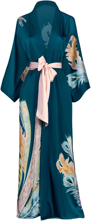 OLDSHANGHAI Charmeuse Long Kimono Robe for Women