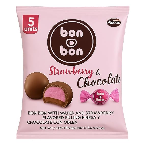 Bon o Bon Original Peanut Cream Filled Chocolate Bonbons - 5 Units Pack - Creamy Peanut Center, Smooth Coating, Individually Wrapped Candy, Imported Snack Treat