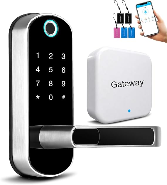 CATCHFACE WiFi Smart Lock with Gateway Bundle, Fingerprint Biometric Door Lock with IC Card Keyless Entry, Smart Door Lock for Front Door & Rental Properties