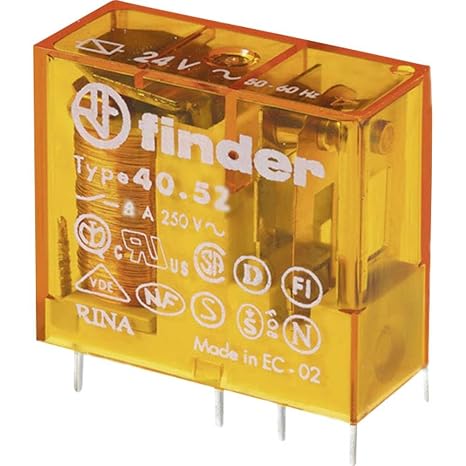 Best Price Square Finder 40.52.8.024.0000, 24Vac 8A 2 CO DPDT Electromechanical Relay, Plug-In Mount, 24V Plug-In, 8.0 Amps, 960W, 100 degrees Celsius