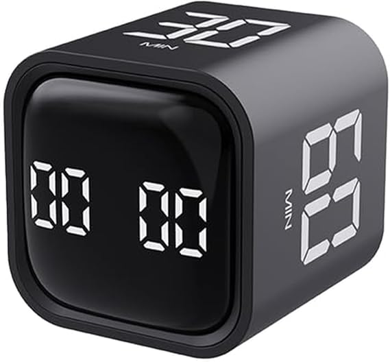 Productivity Timer Flip Gravity Sensor Cube Timer With Countdown & Countup & Stopwatch– Pomodoro Timer Cube,Adjustable Volume & Vibration Alert,Preset 5/10/30/60 Min