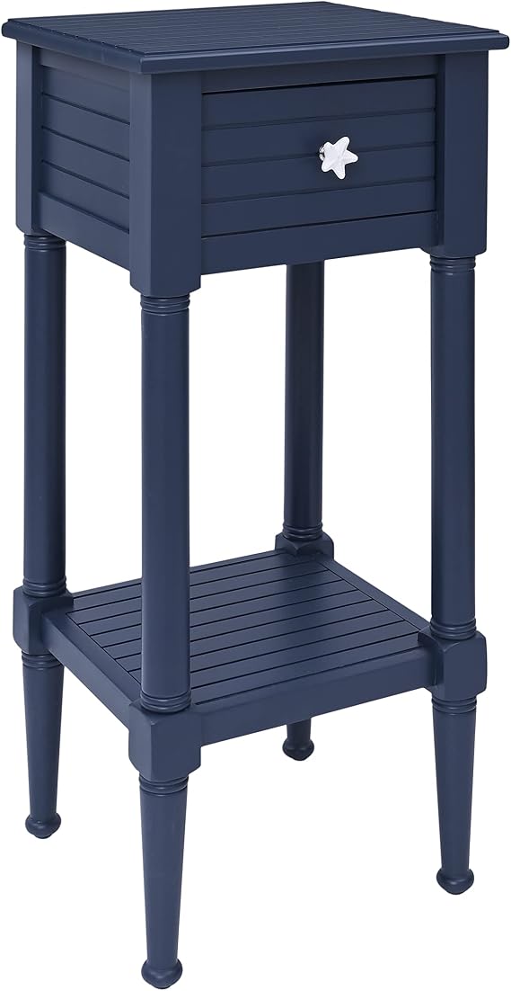 Linon Raleigh Navy Small Accent Table with Storage and Whimsical Starfish Drawer Pulls, 29.5" Tall