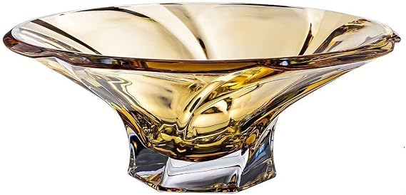 Bohemian Crystal 12-inch Mozart Amber Candy/Fruit Bowl, Decorative Hand-crafted Glass Bowl