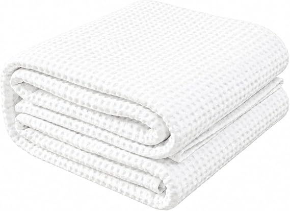 SUPREME ELEGANCE White 100% Cotton Waffle Weave Blanket King Bed 90 x 108 Inch Soft Breathable, Warm and Cozy Throw Blanket Anti-Odor All Season Home Decor Luxury Bedding