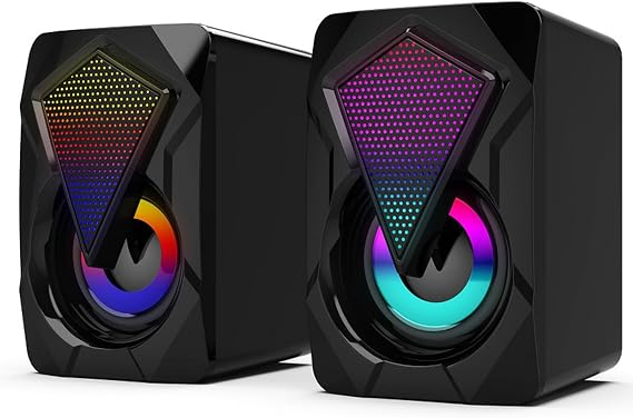 Computer Speakers, Desktop Subwoofer PC Speakers with RGB Lights, Computer Speakers for Desktop PC, Clear Sound, Plug and Play, 2pcs USB Powered Speaker for Laptop Desktop PC