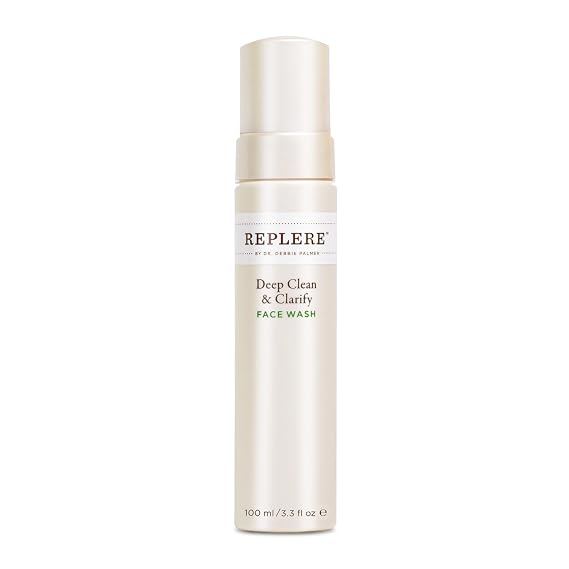 Replere Deep Clean & Clarify Luxury Gentle Exfoliating Face Wash with Coffea Arabica, Green Tea & Vitamins A & E Hydrating Foaming Cleanser for Women, Smooths & Brightens Skin 3.3 fl oz