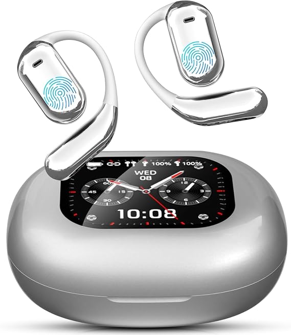 AI Real-Time Translation Earbuds,144 Languages, Two-Way Translator Earbuds, Noise Cancelling HiFi Sound,Bluetooth Wireless Earbuds with LCD Touch Screen,Compatible with iOS & Android (Silver)