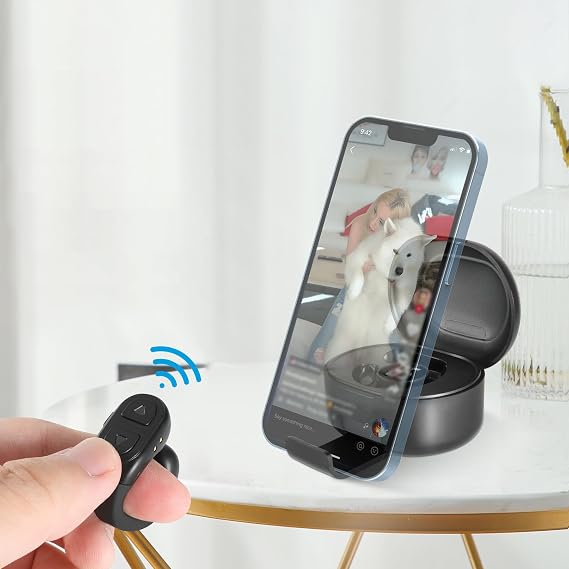 TikTok Scrolling Ring Remote, Bluetooth Page Turner | for iPhone/Android/iPad, HandsFree Scroll/Like/Next/Volume Control, Rechargeable USBC, Includes Phone Stand