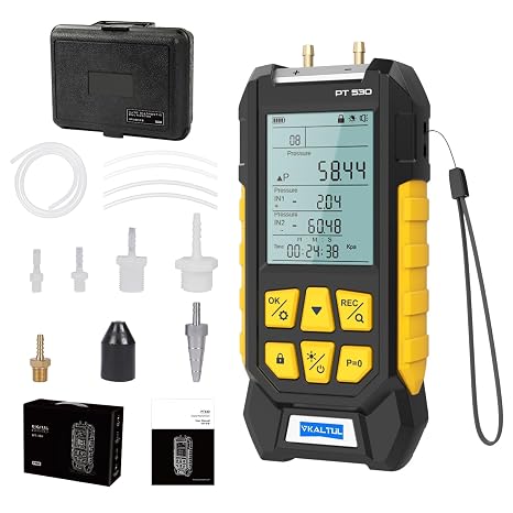 Digital Manometer PT530,Manometer Gas Pressure Tester Differential Air Pressure Gauge with 10 Units,High Accuracy Value, 29 Data Stores, Backlight Display,-100~300Kpa,-1000~3000mbar