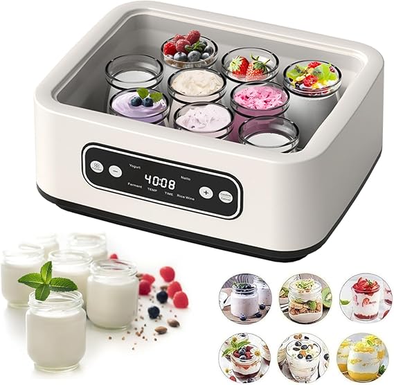 Probiotic Yogurt Maker with Adjustable Time & Temp Control, 1.7 Quart Automatic LCD Display Multi-Function Yoghurt Maker Machine with Constant Temperature Control, Perfect for Home Use (Regular)