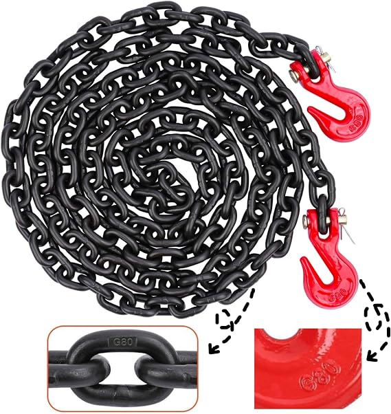 G80 Chain, 1/4" x 10' Safety Chain w/Grade 80 Clevis Grab Hooks