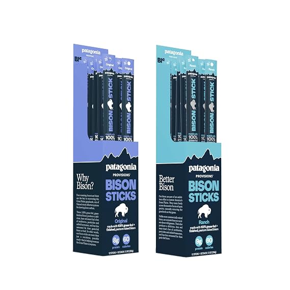 Patagonia Provisions Bison Sticks 24-Pack - Original, Ranch - Responsibly Sourced, Healthy High Protein Snack