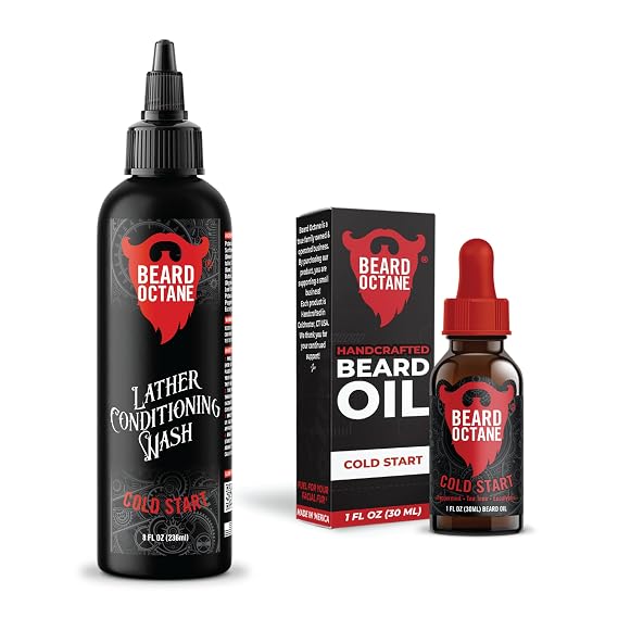 Fundamental Beard Kit - Beard Oil & Beard Wash Combo Cold Start - Peppermint, Tea Tree & Eucalyptus