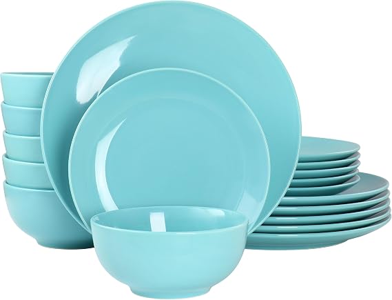 Elama Luna 18 Piece Round Porcelain Dinnerware Set (Blue)