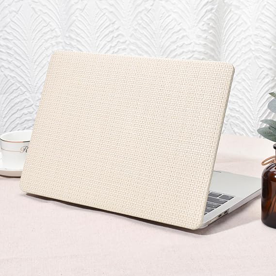 Seorsok Compatible with MacBook Air 15 inch Case 2026 2025-2023 Release M5 A3448 M4 A3241 M3 A3114 M2 A2941,Elegant Leather Plastic Hard Case with Keyboard Cover,Beige Woven Fabric No Logo Cutout
