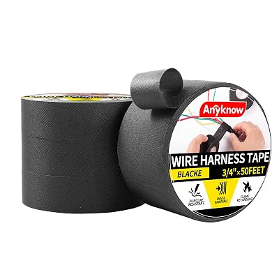 Flame Retardant Self-Adhesive Wire Harness Tape with Adhesive Backing, 5 Rolls High Friction Split-Loom Wrap for Automotive Engine Harness, Sound Deadening & Cable Management - Black, 34x 50 Feet