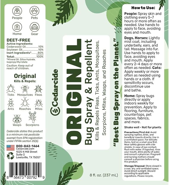 Cedarcide Original & Tickshield Family Pack | Natural Cedar & Lemongrass Oil Bug Spray | Eco-Friendly, Family-Safe Flea & Tick Repellent | Pack of 4, 1oz Spritzers