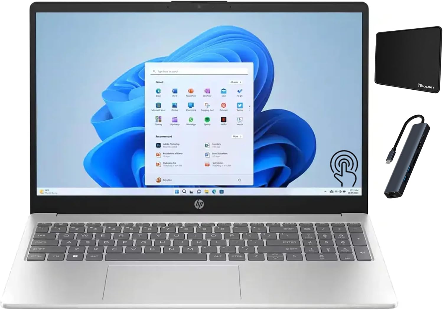 HP Newest 15.6 HD Touch-Screen Laptop, Intel Core i5-1235U, 16GB Memory, 512GB SSD, Windows 11 Home in S Mode, Bluetooth, Wi-Fi, Natural Silver with Accessories