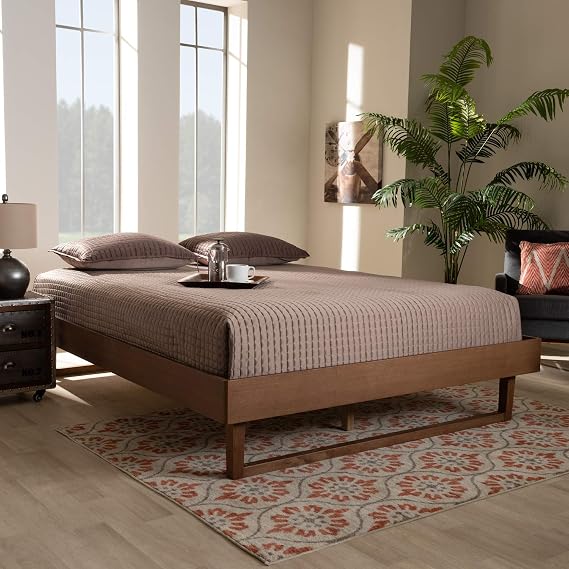 Baxton Studio Liliya Mid-Century Wood Queen Platform Bed in Walnut Brown