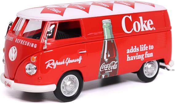 Motor city classics Coca-Cola Diecast Collectible | 1962 Volkswagen Cargo Van Red-White | 1:43 Diecast Scale Model 432202 | Officially Licensed Coca-Cola Diecast