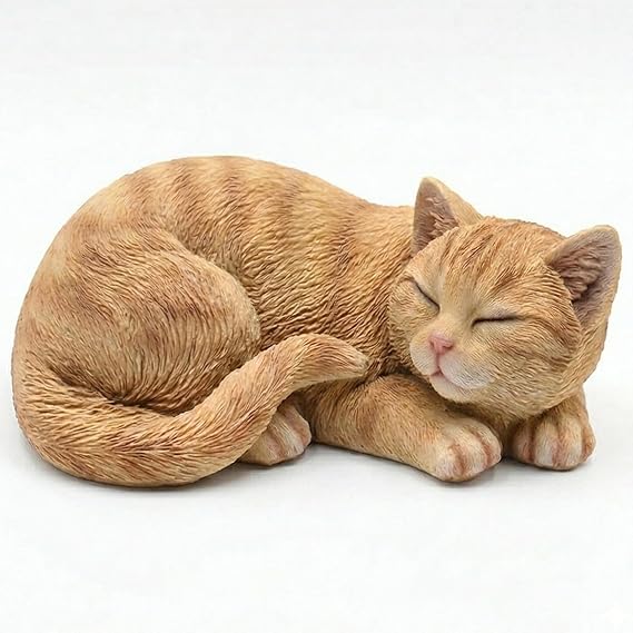 Tabby Sleep Cat Statues Outdoor Decorative, Cat Memorial Statue for Yard Lawn Patio Porch, Garden Pet Grave Marker Figures, 9.44" L x 6.29" W x 4.33" H