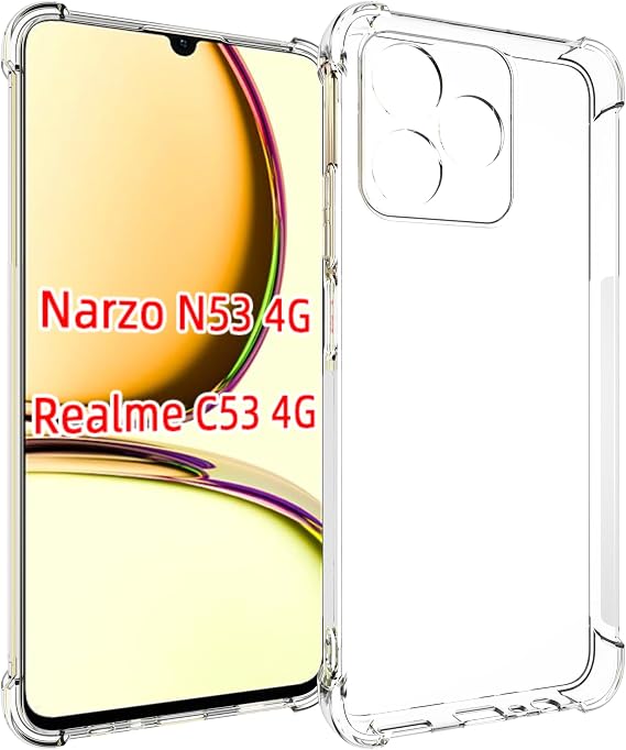 USTIYA Case for Realme C53/Narzo N53 4G Clear TPU Four Corners Protective Cover Transparent Soft