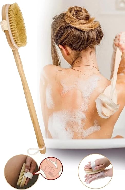 Ahşap Saplı Doğal At Kılı Selülit Fırçası Peeling Masaj Fırça Banyo Fırçası