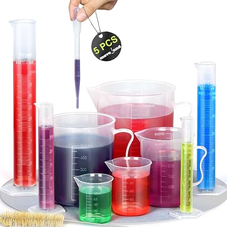 moveland Upgraded Plastic Graduated Cylinders and Beakers, 10-1000ml 15PCS
