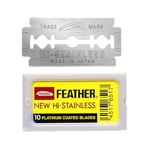 Feather Double Edge Safety Razor Blades - (10 Count) - Platinum Coated Hi-Stainless Steel Razor Blades - Fits Most Safety Razors - Super Sharp for Close Shaves - Japanese Quality