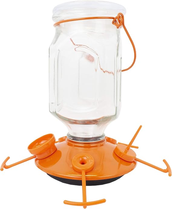 Perky-Pet 9113-1SR Top Fill Glass Oriole Feeder - 3 Types of Food - Jelly Cup, Fruit Spike, and Nectar - Outdoor Garden Decor, Unique Gifts