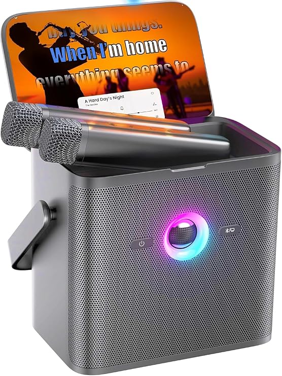 Ikarao Karaoke Machine for Adults, With Lyrics Screen and Screen, Karaoke System for YouTube, 2 Wireless Microphones, Auto Tuning and Echo, KaraFun Prime, for Home Outdoor Party