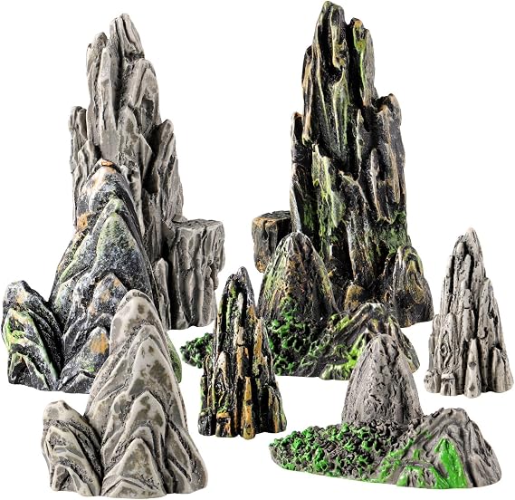 Amosfun 8pcs Resin Mountain Fake Rockery Mini Landscape Ornament Rocks