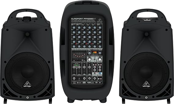 Behringer EUROPORT PPA2000BT 2000W Portable PA System with Wireless Microphone Ready Active Speakers, DJ Mixer Sound System for DJ Equipment Full Setup and PA & Stage